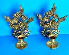 Vintage Hollywood Regency Ornate Cast Brass Floral Wall Candle Scone Set Of 2