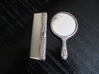 Vintage Antique Silver Plated Vanity Hand Mirror Comb Set   Vguc