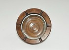 Vintage Wood Ashtray W  Clear Glass Insert Cigar Cigarette Holder Round
