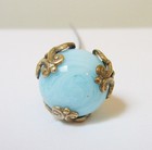 Antique Hatpin Aqua Glass Ball Ornate Prongs