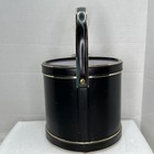 Vintage Mcm Ice Bucket Black Faux Leather Gold Trim With Handle And Lid 8  Tall