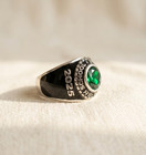 High School Class Ring For Men Custom Year Name Logo  Gemstone  Inside Text Ring