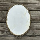 Vtg Art Nouveau Gilt Metal Floral Roses Filigree Oval Mirror Vanity Tray 16x11