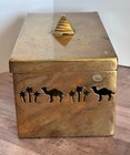 Vintage 1990s Brass Metal Camel Cigarette Storage Box With Pyramid Lid