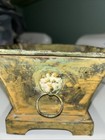 Vintage Brass Jardiniere Planter With Lion Head Ring Handles   Weathered Finish