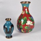 Two Chinese Cloisonne Enamel Floral And Dragon Vases