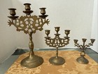 Vintage Chinese Oriental Solid Brass 3 Lights Lion Dog  Dragon Candelabra  3pcs 