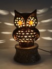 Vintage 60s Mcm Brown Ceramic Owl Lamp Night Light Glazed 8 5  Euc 