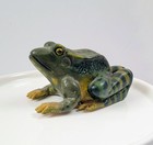 Vintage Hand-carved Realistic Small Wooden Frog Figurine -signed Folk Art -3 l