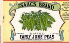 Vintage 1920 s  Isaacs Brand June Peas Original Unused Can Label Ellendale  De 
