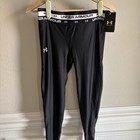 Under Armour Girls L Black white Fitted Training Leggings Elastic Waist 1361237
