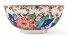 Colorful Decorative Chinoiserie Bowl hand Painted Tobacco Leaf Design  9 d  Top 