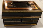 Antique  Vintage English Make Tin Hinged Lid Cash Trinket Box With Key