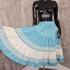 Vintage 60s Blue White Rickrack Patio Skirt Talon Zip Tiered Full Circle Cotton