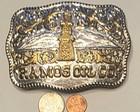 Vintage Metal Belt Buckle  Silver And Brass  Ramos Oil Co   Petroleum  Derrick