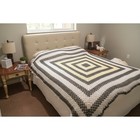 Throw Blanket Crochet Handmade Gray Yellow Square Spiral Granny Afghan Farmhouse