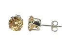  Sterling Silver Round  Cz Stud Earrings Prong Set Champagne Cubic Zirconia 