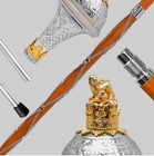 Drum Major Mace Stave   Stick  Chrome Embossed Head With Gold Lion Crown 3 Parts