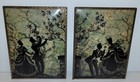 Vintage Pair Silhouette Reverse Paintings Convex Glass Victorian Courting Couple