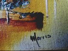 Vintage Mcm Palette Knife Oil Painting Seascape Boats Sunset Birds Signed Morris