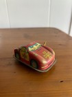 Vintage Russ Berrie Litho Wind-up Fire Chief Tin Toy Car With Brass Key   Wheels