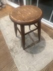 Vintage Antique Wood Stool Four Legged Shop Stool Round Farmhouse Stool 15   x11   