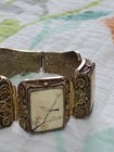 Vintage Chinese Bracelet Gilt Silver Filigree Hand Painted Birds Plaques
