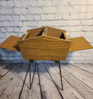 Vtg Mcm Consew-lette Folding Wire Legs Handles Wooden Sewing Basket Box Case