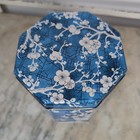 Daher Tea Biscuit Tin Metal 4  England Vtg Store Blue White Floral Asian Octagon