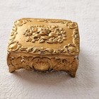 Vintage Ornate Trinket Jewelry Box Gold Silver Tone Metal Red Velvet Lined