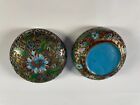 Vintage Cloisonne Enamel Brass Floral Trinket Pill Box