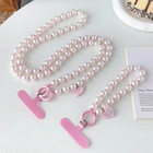 Cute Phone Lanyard Wrist Strap Pink Pearl Rope Crossbody Neck Strap
