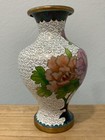 Vintage Chinese White Cloisonne Baluster Form Vase W  Flowers   Birds Decoration
