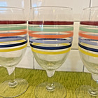 Vintage Libbey Mambo Fiesta Striped Wine Goblet Water Glasses Set Of 4