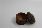 Hand-carved Wood Round Trinket Box Spicejar jewelry Dark Brown Vintage