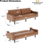 Brelice 80    Faux Leather Futon Sofa Bed  Adjustable Backrest  Cup Holders  Brown