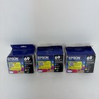 Lot Of 3 - New Genuine Epson 69 Black Cyan Magenta Yellow Ink Cartridges T069120