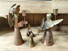 3 Vintage Mcm Mid Century Modern Copper Brass Angel Candle Holder  Christmas  1