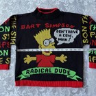 Vintage 90s The Simpsons Bart Simpson Radical Dude Graphic Knit Sweater Kids M