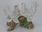    vintage Porcelain White Dove Figurine Love Birds On Branch Pink Roses Home Deco