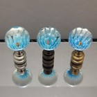 Light Blue Flower Infused Glass Lamp Finial Nickel polished antique Brass Bases