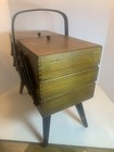Vtg Wooden Accordian Style Fold Out Sewing Box  W Dovetail Joints