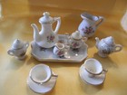 Vintage Porcelain Miniature Tea Set 11pcs 3 Lids Occupied Japan White W  Flowers