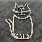 925 Sterling Silver Cat Brooch Pin  No Stone  Silver Tone Animal Theme