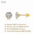 14k Real Solid Gold Solitaire Round Cz Studs Earrings Screwback Stamping 2mm-8mm