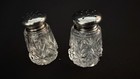 Antique American Brillant Cut Crystal Salt   Pepper Shakers Sterling Lids
