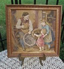 Vintage Belgian Tapestries Framed Set Tapestry Country Girls Cat Blackbird Boy