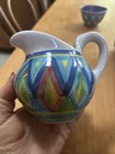 Vintage Mexican Folk Art  Ibarra s Pottery Creamer And Bowl Hand Painted Signed