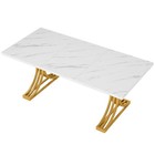 63 Inch Rectangular Dining Table Modern 4-6 Faux Marble White Gold Metal Legs