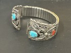 Vintage Sterling Silver Native American Watch Tips Navajo Turquoise Coral- Read 